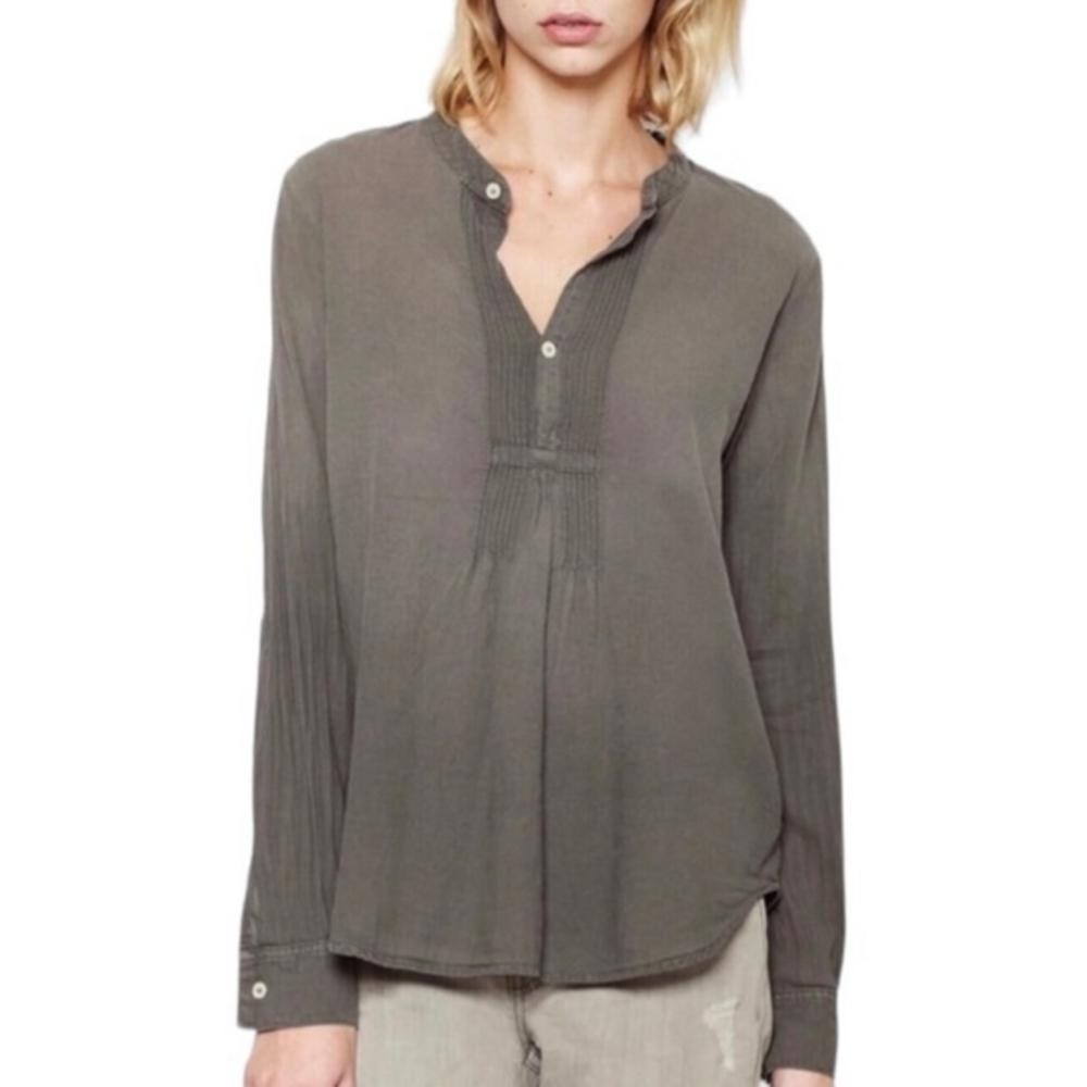 Current/Elliott The Pintuck Cotton Long Sleeve‎ Blouse